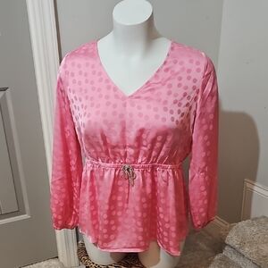 Cato Pink Polka Dot V-Neck Satin Blouse
